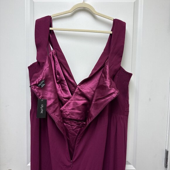 City Chic Plus Size 2X 24 Magenta Off Shouder Midi Cocktail Dress Ripple Love - Picture 7 of 10